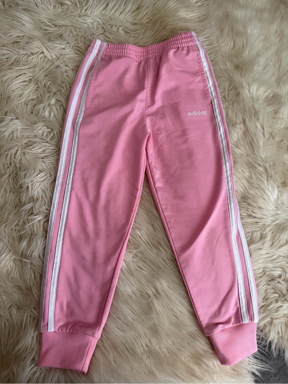 adidas Kids Pink Sweatpants with White Side Stripes
